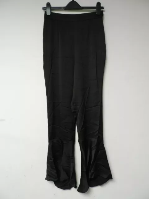 MISSGUIDED PREMIUM BLACK satin soft frill hem trousers Size UK 8