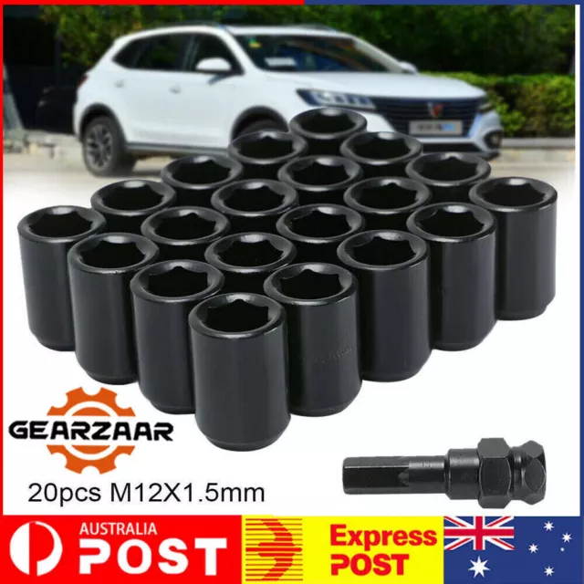 21PCS M12 x1.5 Steel Wheel Lug Nuts Wheel Rims Tuner With Hex Key Black Kit