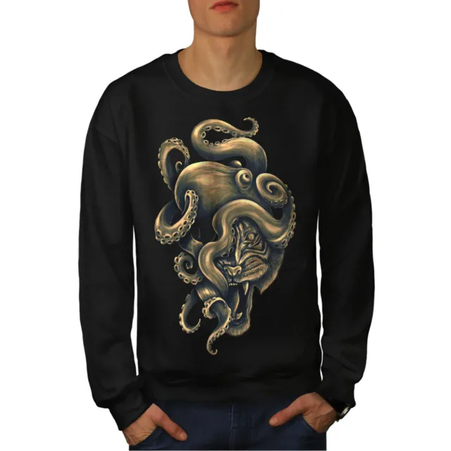 Wellcoda Octopus Tiger Face Animal Mens Sweatshirt,  Casual Pullover Jumper