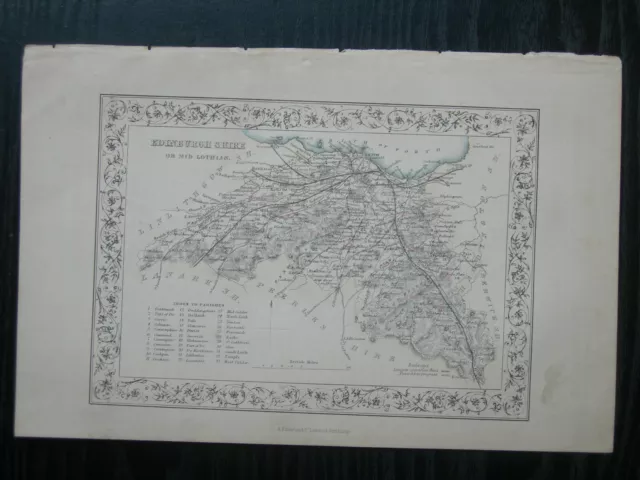 Edinburgh Edinburghshire Midlothian Fullarton Antique Victorian Map c 1860