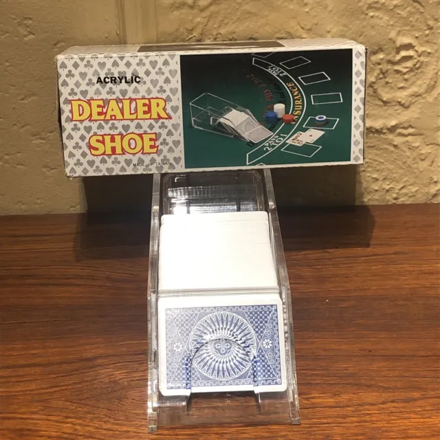 Vintage 6 Deck Noble Dealer Card Shoe & Cards In Box- New- Clear, Acrylic