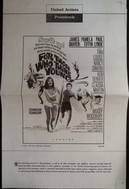 For Those Who Think Young Pressbook 1964 James Darren, Pamela Tiffin