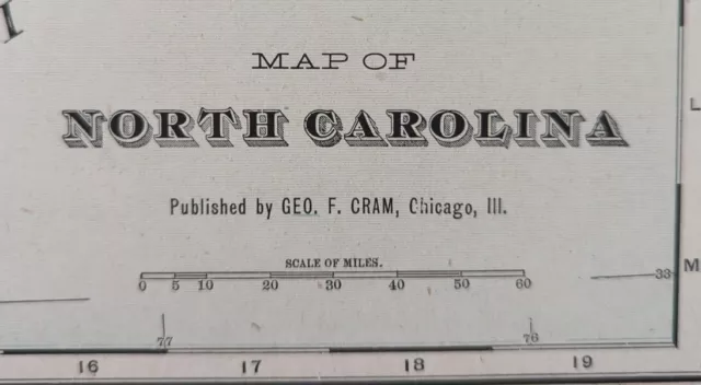 Vintage 1901 NORTH CAROLINA Map 22"x14" Old Antique Original CHARLOTTE RALEIGH