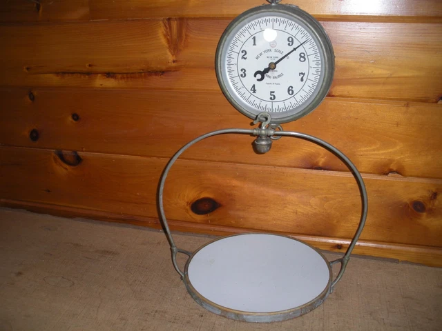 Rare Vintage Double Sided Glass FARM MARKET HANGING SCALE / New York Scale Co.