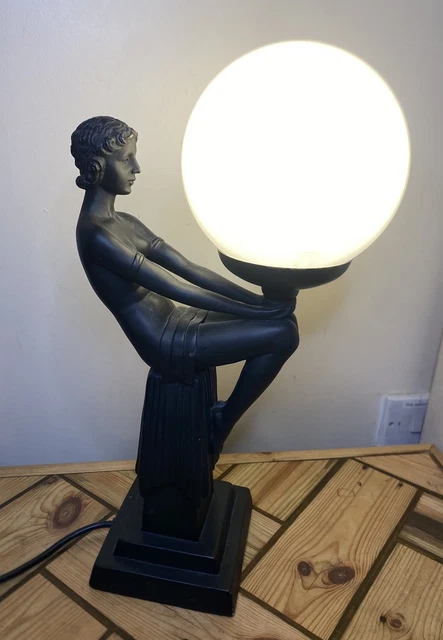 WIDDOP BINGHAM ROSA 1998 Art Deco Lady Table Lamp- Glass Globe