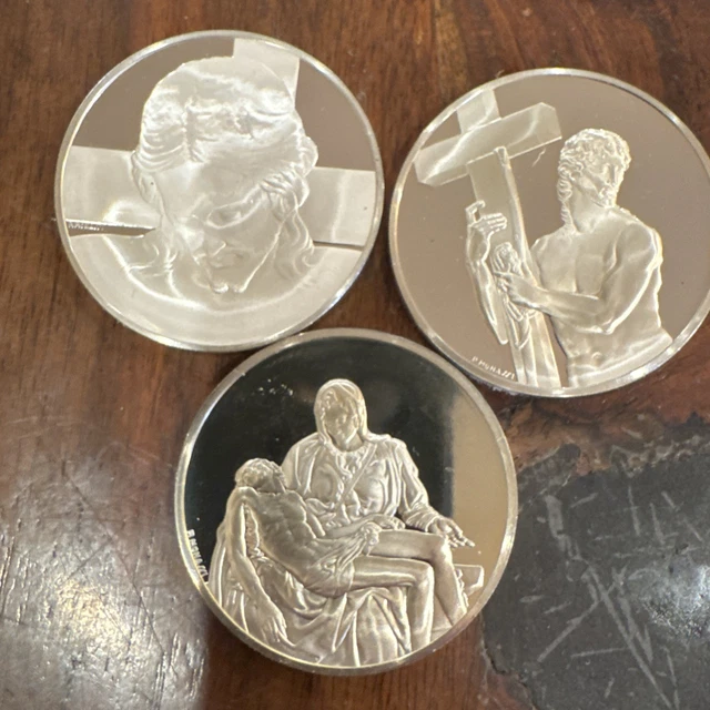 GENIUS OF MICHELANGELO Mint Condition Silver Medal Set of 3