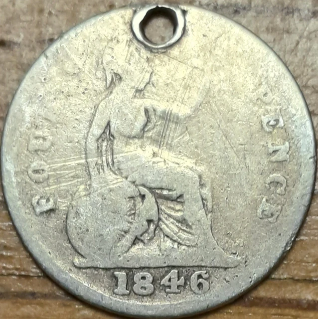 1846 Queen Victoria Young Head Silver Groat, Fourpence 4d, 1.7g Sterling Silver