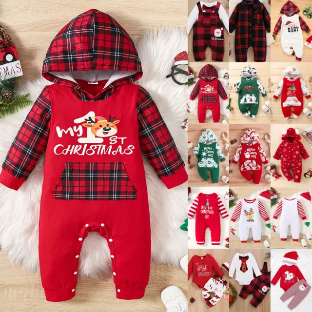 Newborn Baby Boys Girls My First Christmas Romper Outfits Infant Xmas Party Set