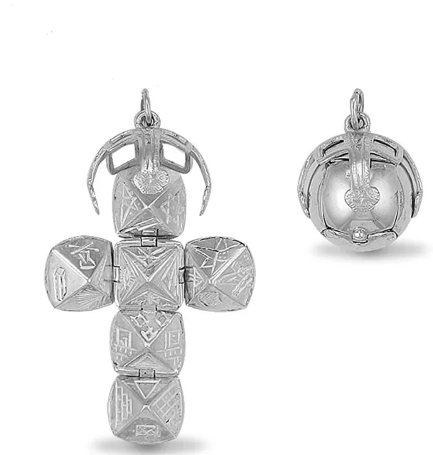 New 925 Sterling Silver Masonic Opening Orb Cross Ball Pend Charm Large Size