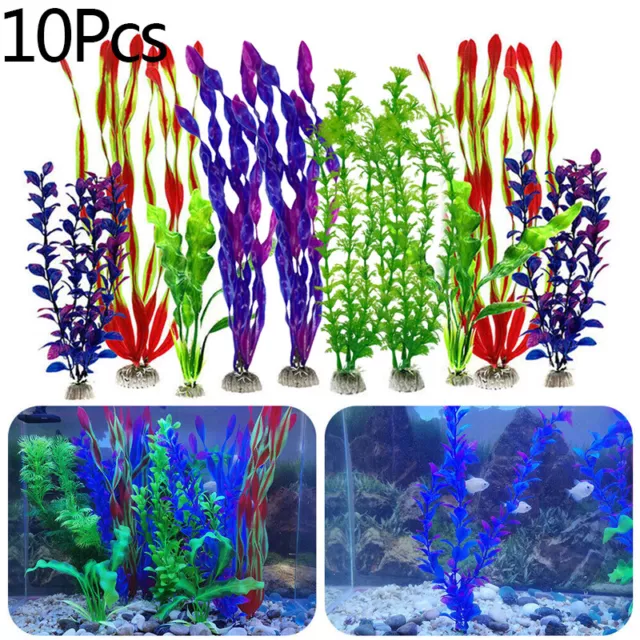 10x Large Artificial Grass Plastic Water Plant Ornament Fish Tank Aquarium Decor