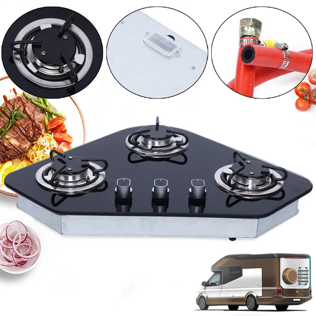 RV CAMPER GAS Stove 3 Burners LPG Gas Hob Cooktop with Tempered Glass