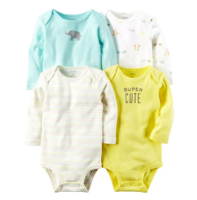 Carter's 4Pk Neutral Colors Baby Boy Girl Cotton Bodysuits Set 3M Clothes