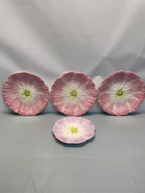 Antique? Vintage? Beautiful Hand Painted Hibiscus Flower Shape Plates Pink- Purp