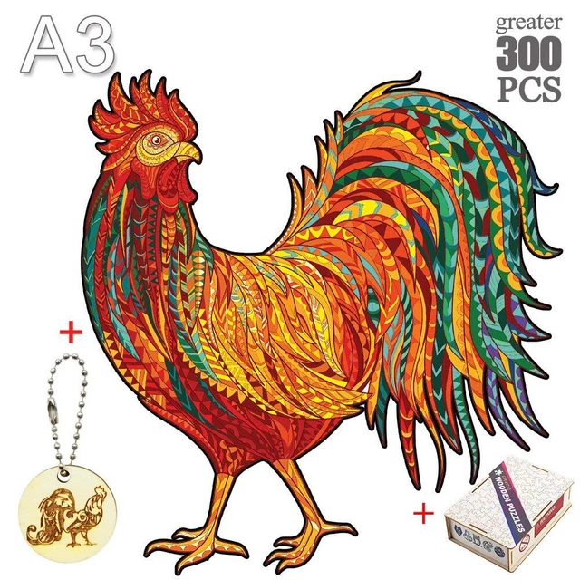 Cock Animal Shape Jigsaw Puzzles Children Intellectual Wooden Toys DIY Crafts