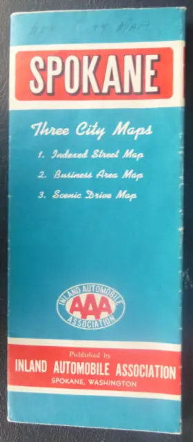 1950's Spokane street road  map AAA  oil gas Washington pre interstate