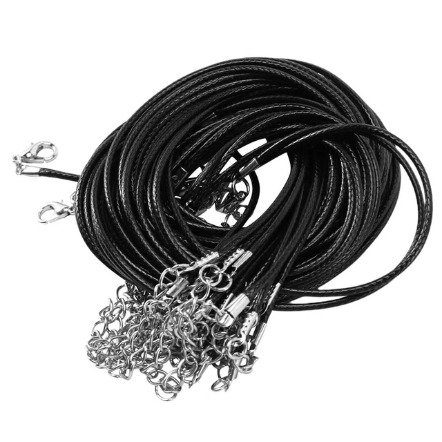 20 Piezas 20 Inches Collar Encerado Negro Cordón con Cierre a Granel para Pulsera W2