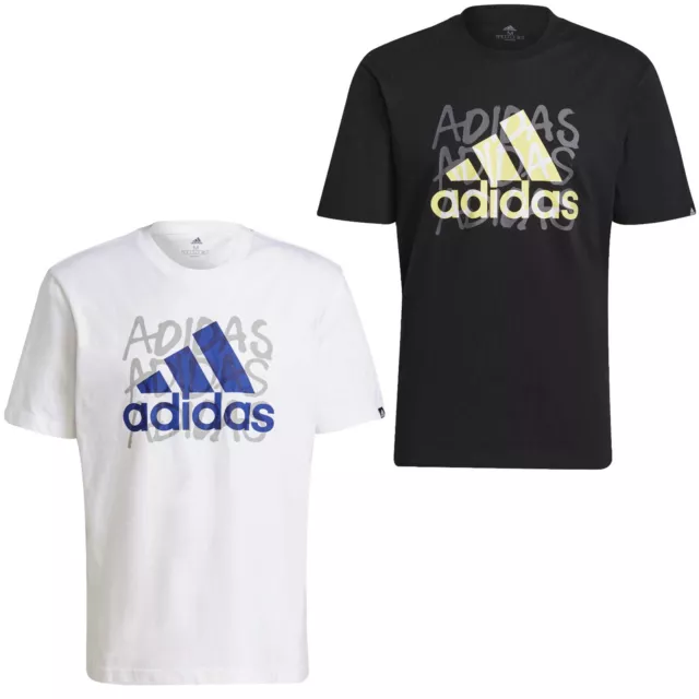 adidas T-Shirt Herren Männer Rundhalsausschnitt 100% Baumwolle schwarz weiß -4XL