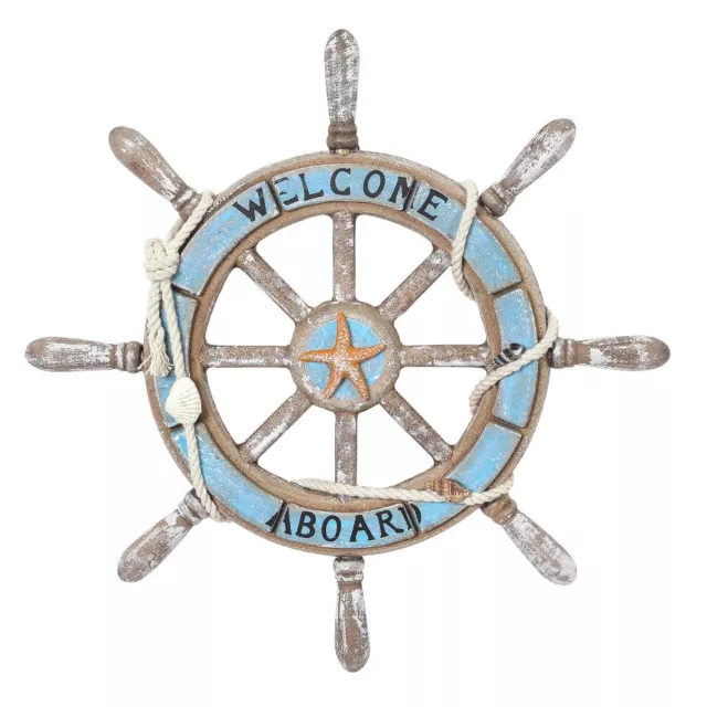 Beach Wooden Ship Steering Wheel Nautical Boat Steering Rudder Wall Decor Doo...