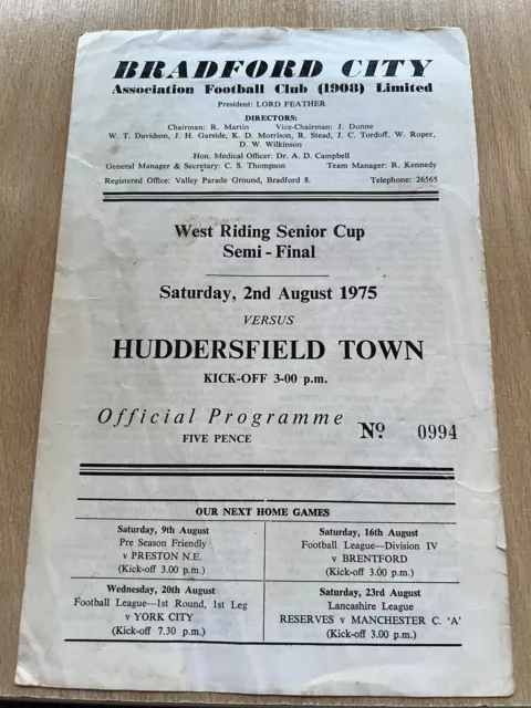 75/76 Bradford City v. Huddersfield Town - West Riding Senior Cup Semi Final.