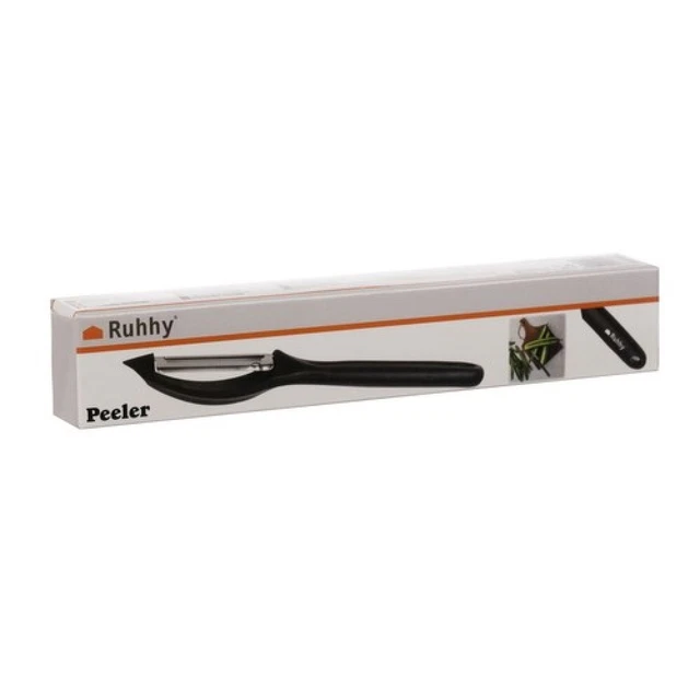 Fackelmann PRO Y-Peeler, pelapatate multifunzione, sbuccia cibo e verdure, testa in acciaio inox, manico in TPR, 19 x 5,5 x 2,2 cm, nero e grigio