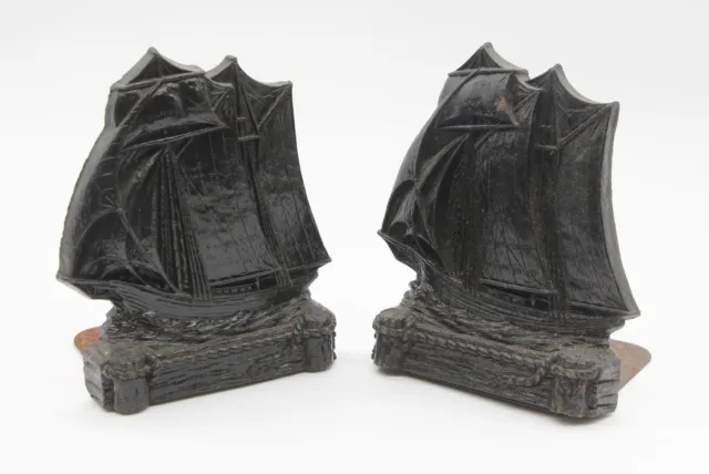 Pair of Black Wooden Nautical Ship Bookends
