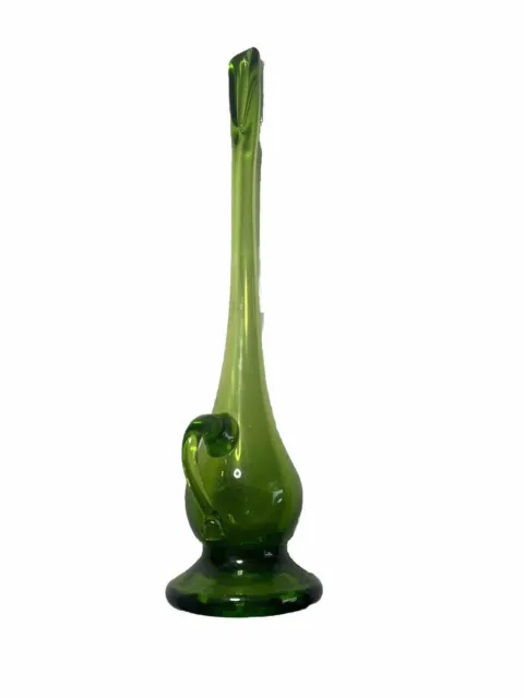 Emerald Green Swung Glass Vase Hand Made Mid Century Modern (viking Style)