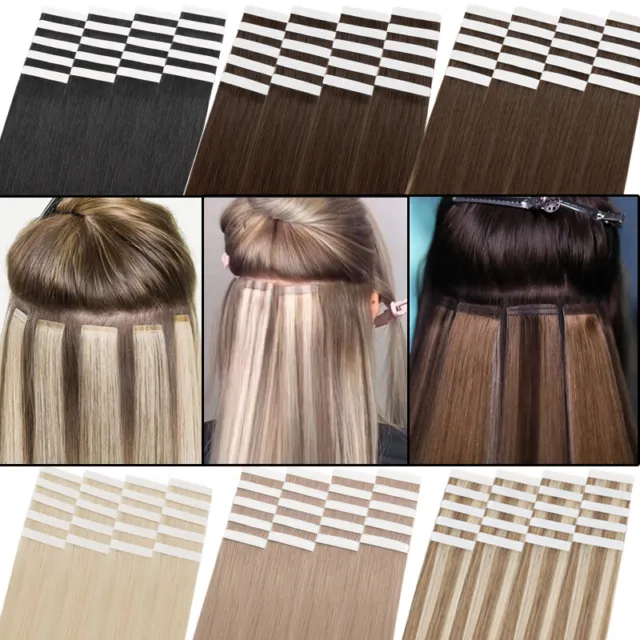 Invisible Tape In Hair Extensions 100% Human Hair Skin Weft Thick Blonde 12"-24"