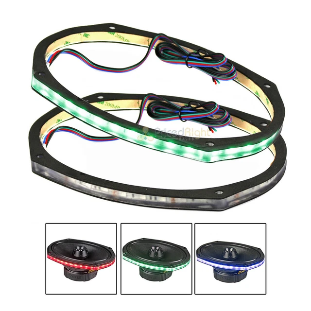 2 Pack DS18 6x9" RGB LED Speaker Ring 1/2" Spacer DS18 LRING69 Waterproof Accent