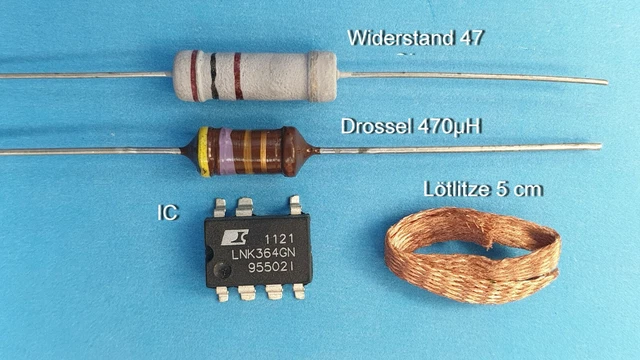 Kit Componenti Elettronici: Integrato LNK364GN, Resistenza 47 Ohm 3 Watt, Induttanza 470uH E Filo Saldante 5 Cm