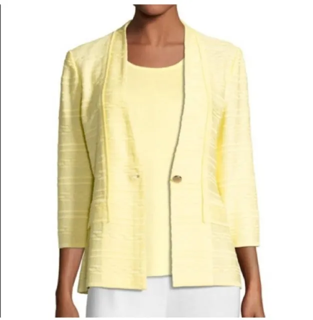 New $408 Misook Textured Jacket Women One Button Lemon Yellow Size Medium