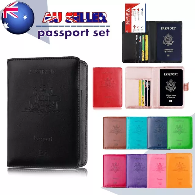 Slim Leather Travel Passport Wallet Holder RFID Blocking ID Card Case Cover AU