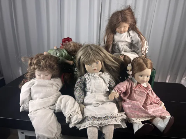 Puppenkonvolut Porzellan / Stoff Puppen 5 Stück bis 44 cm. Top Zustand