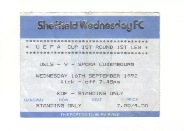 1992/93    Sheffield Wednesday 8  v    Spora Lumembourg 1  UEFA Cup    Very Good