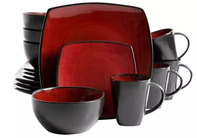 Juego Vajillas Modernos Juego Bandejas Platos Tazas Tazones De Esmalte Rojo Negro