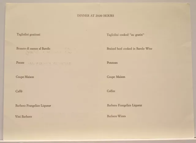 1981 Hotel Palace Restaurant Menu Frangelico Party Pizza Della Repubblica Milano 3