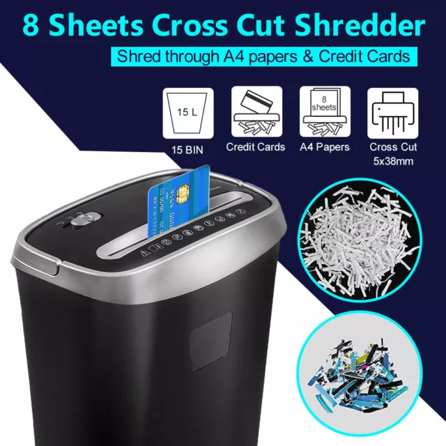 TR-508X Cross-Cut Shredder A4 8-Sheet Paper Credit Card 15L for Home Office