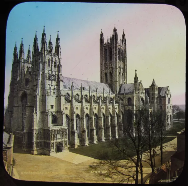 Glass Magic Lantern Slide CANTERBURY CATHEDRAL C1890 OLD VICTORIAN COLOUR PHOTO
