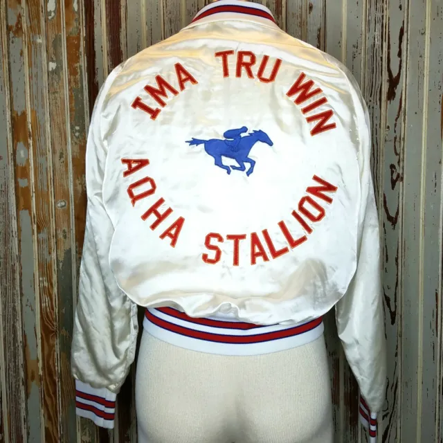 Vtg American Quarter Horse Association AQHA Stallion Satin Jacket Ima Tru Win