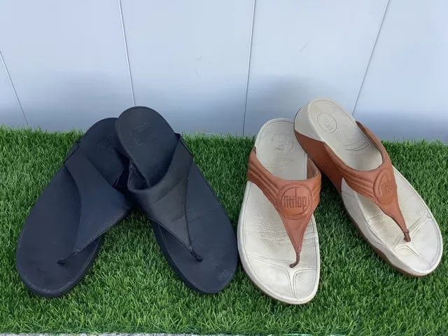 TWO FITFLOP Lulu Thong Flip Flop Sandals | 1 Black & 1 Tan | Leather  Size 10