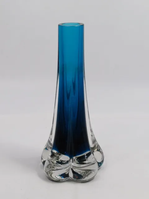 Whitefriars Art Glass Elephant Foot Vase / Kingfisher Blue / 7"