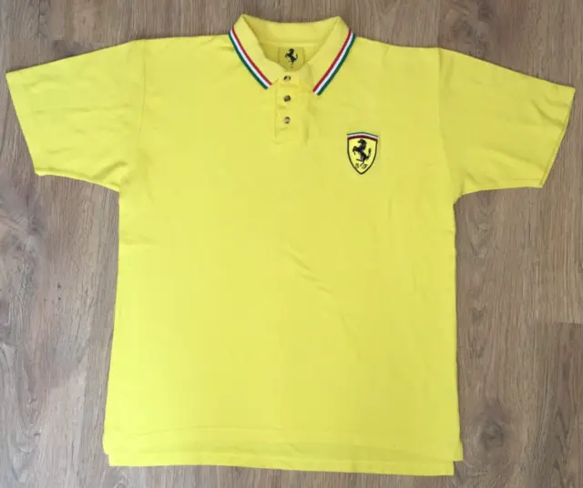 Polo Shirt Ferrari Formula One 1 F1 Racing da uomo vintage anni '90 gialla 1996 taglia XL