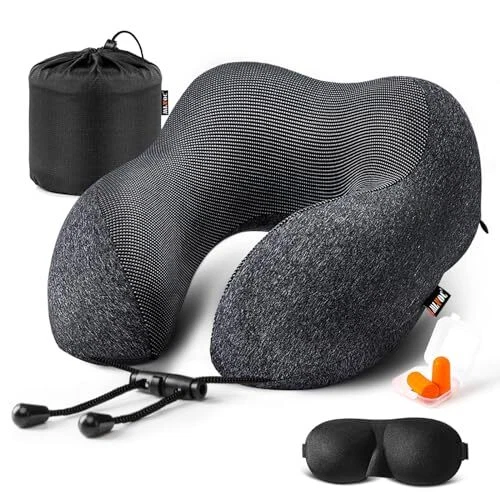 100% Pure Memory Foam Neck Pillow Comfortable & Breathable Cover