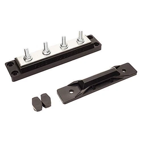 400 Amp Solid Copper Busbar 4 Stud (5/16" Zinc, Black) Common Bus, Terminal B...