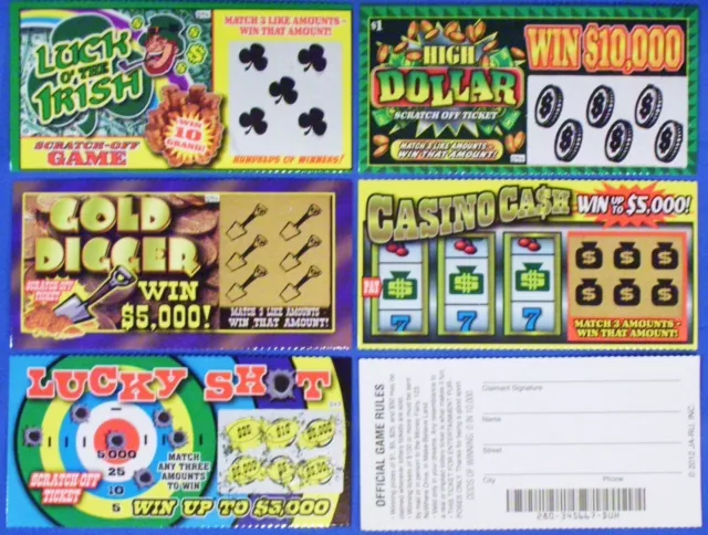 3 Assorted Fake All Winning Winners Scratch Off Lottery Tickets Trick Joke Prank