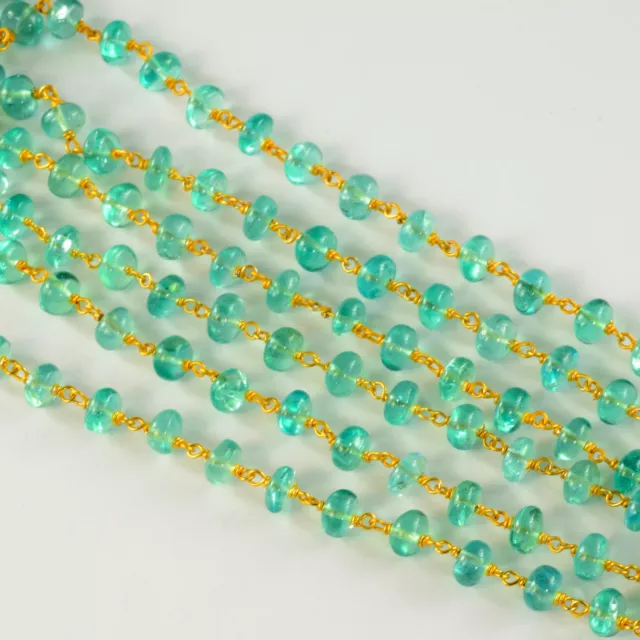 6MM 18K Gold Vermeil Caribbean Ocean Blue Apatite Gemstone Chain By The FOOT