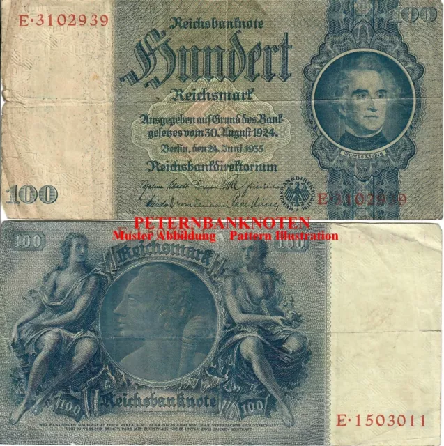 100 REICHSMARK   1935 Ro 176a ( VF-F )  6360# Gebraucht used