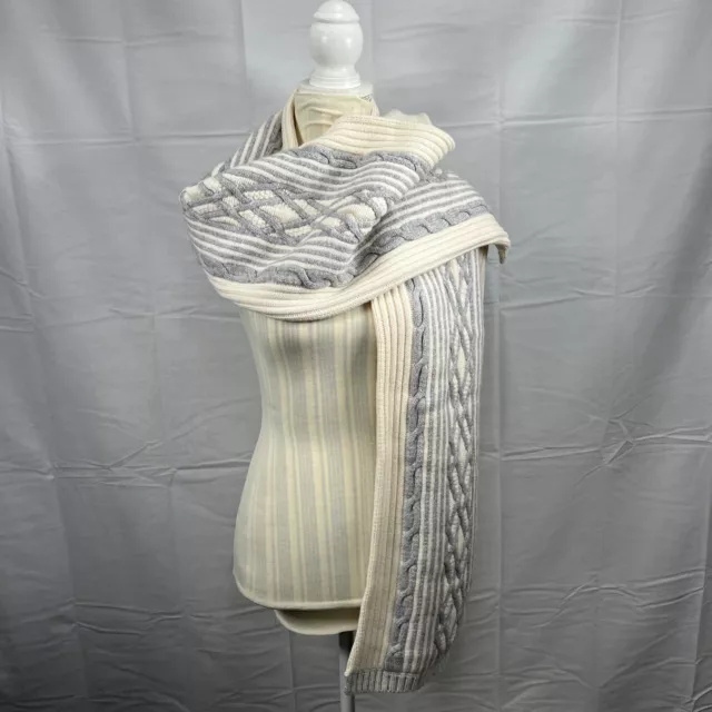 Rag & Bone Unisex Scarf Ivory Gray Cable 11.5 X 72 Wool