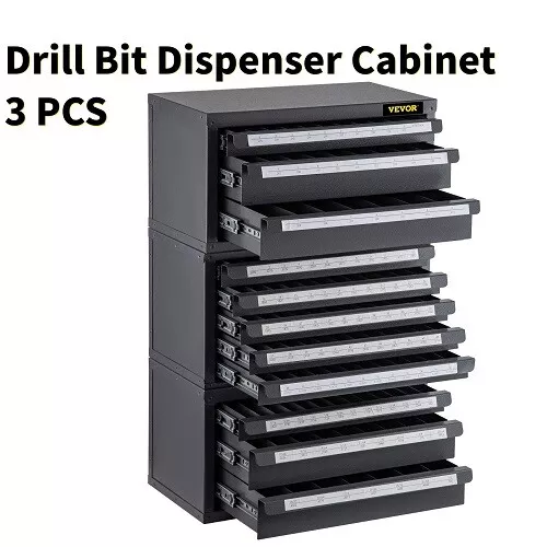 Stackable Drill Bit Dispenser Organizer Cabinet 3 Pieces Kit 3/5-Drawer Workshop