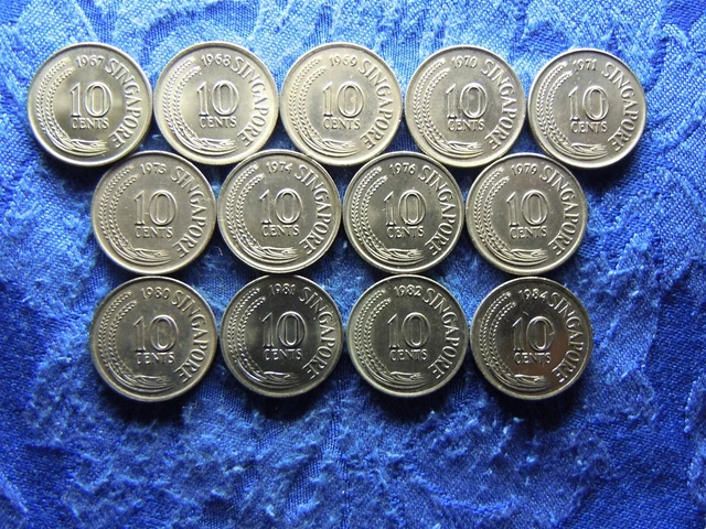 Singapore 10 Cents 1967-1971, 1973, 1974, 1976, 1979-1982, 1984, Km3 (13)
