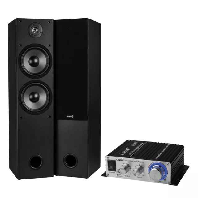 6-1/2" 2-Way Tower Speaker Pair and Hi-Fi Mini Amplifier Bundle